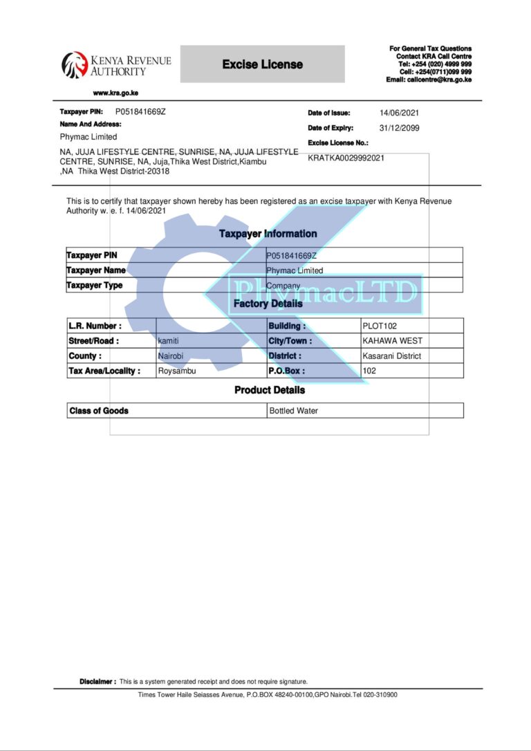 Phymac Ltd | Cooking Oil ATM | Milk ATM | Borehole Water Purifiers KRA Excise Cert